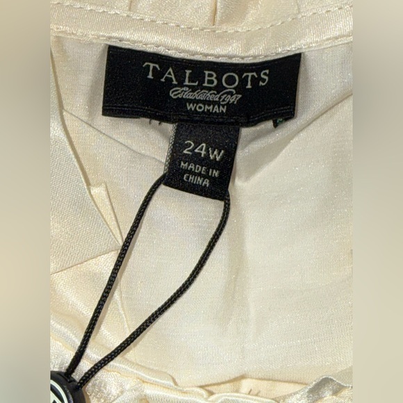 Talbots‎ Top Blouse Womens Plus Size 24W Ruffle Neck Sheer Ivory Career Silk New - Picture 6 of 10